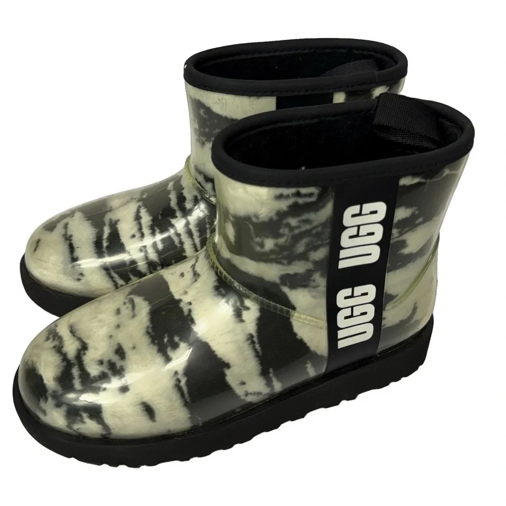 UGG Classic Clear Mini Marble Black Waterproof Boot Rain Size 7